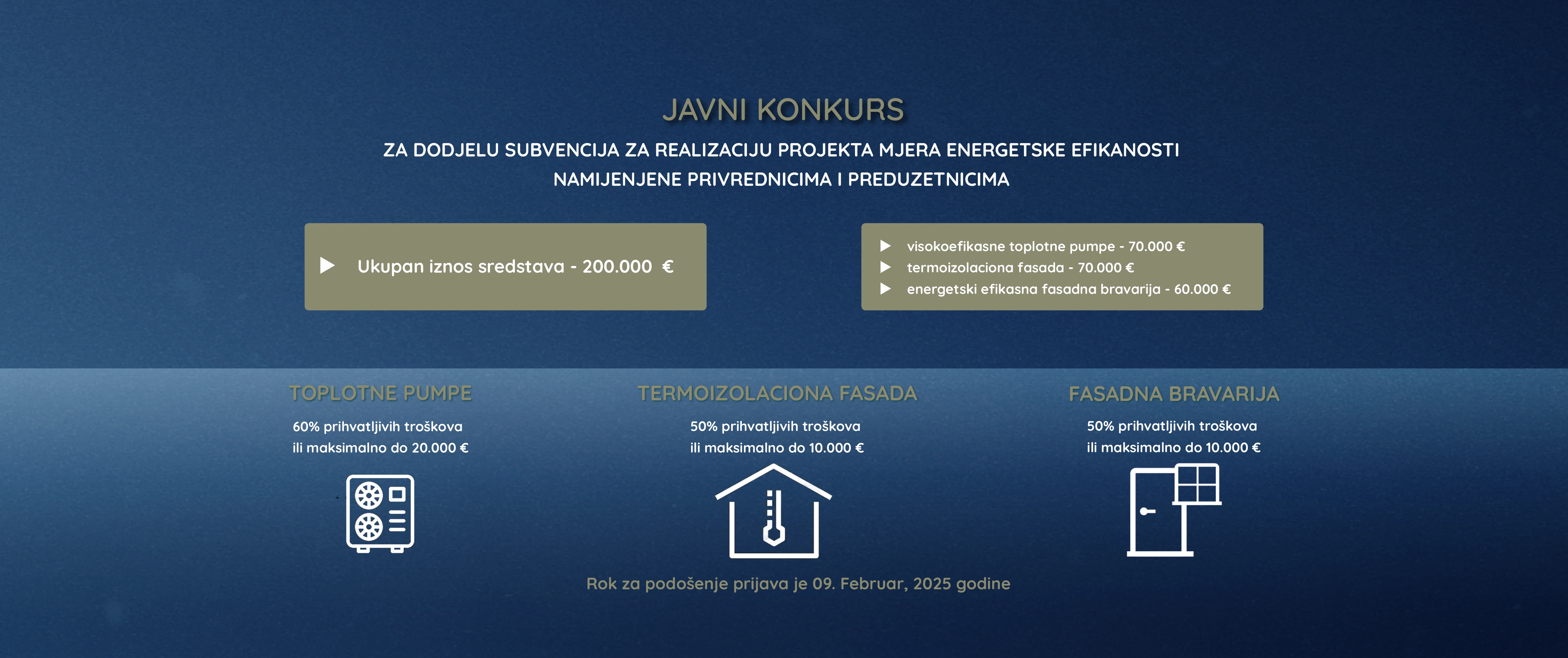 Javni konkurs za dodjelu subvencija za realizaciju projekta mjera energetske efikanosti namijenjene privrednicima i preduzetnicima